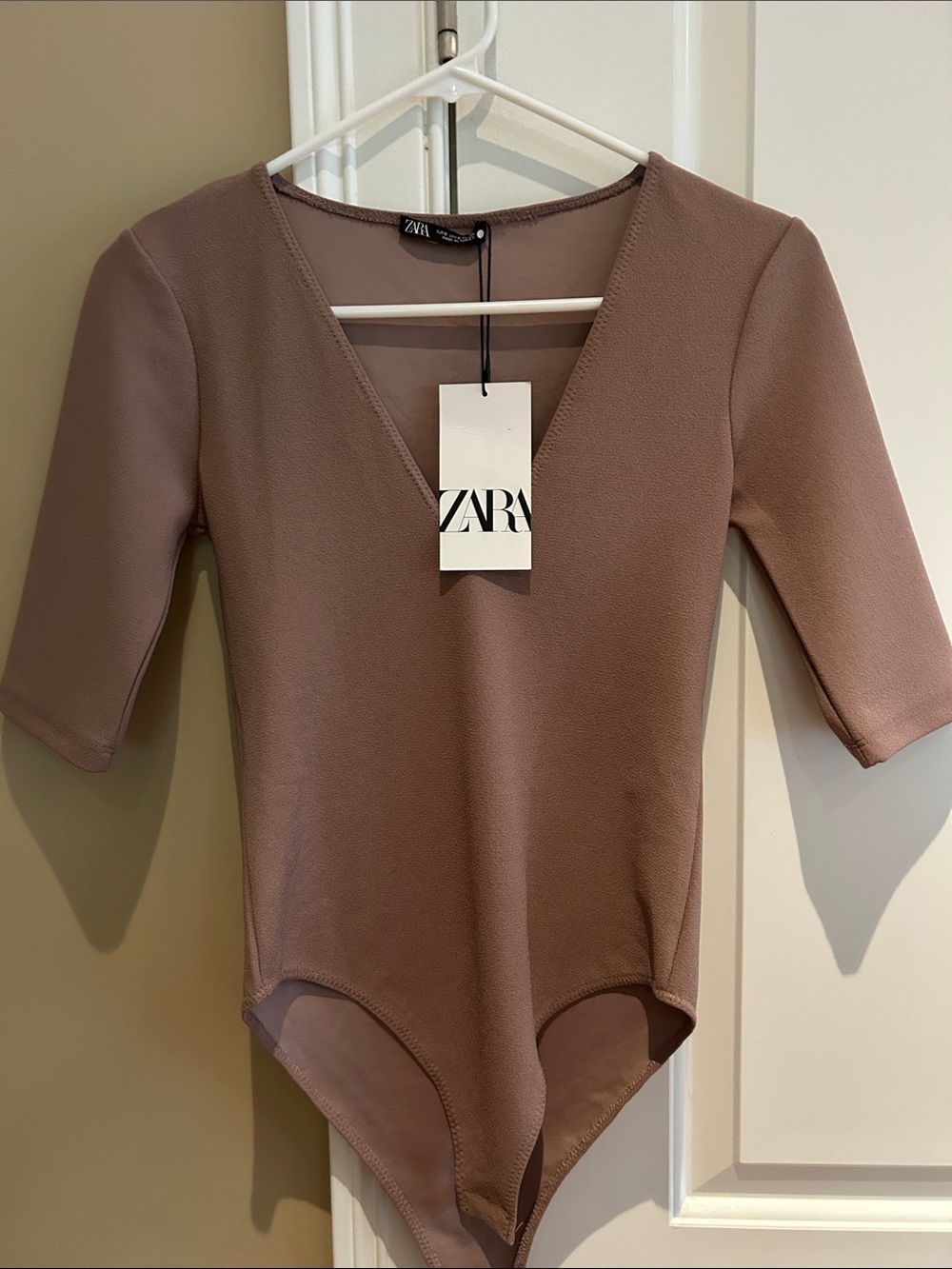 Zara Dusty Rose V-Neck Short Sleeve Bodysuit